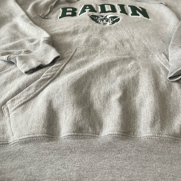#292 BADIN RAMS HOODIE. Gray in color with awesome patch embroidered logo. - Picture 9 of 14